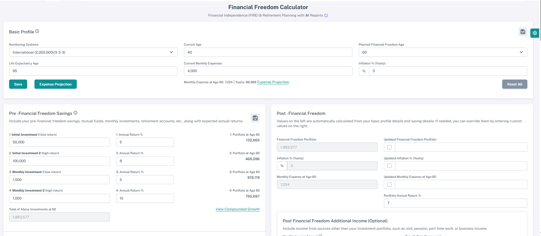 Post Retirement Planning Calculator