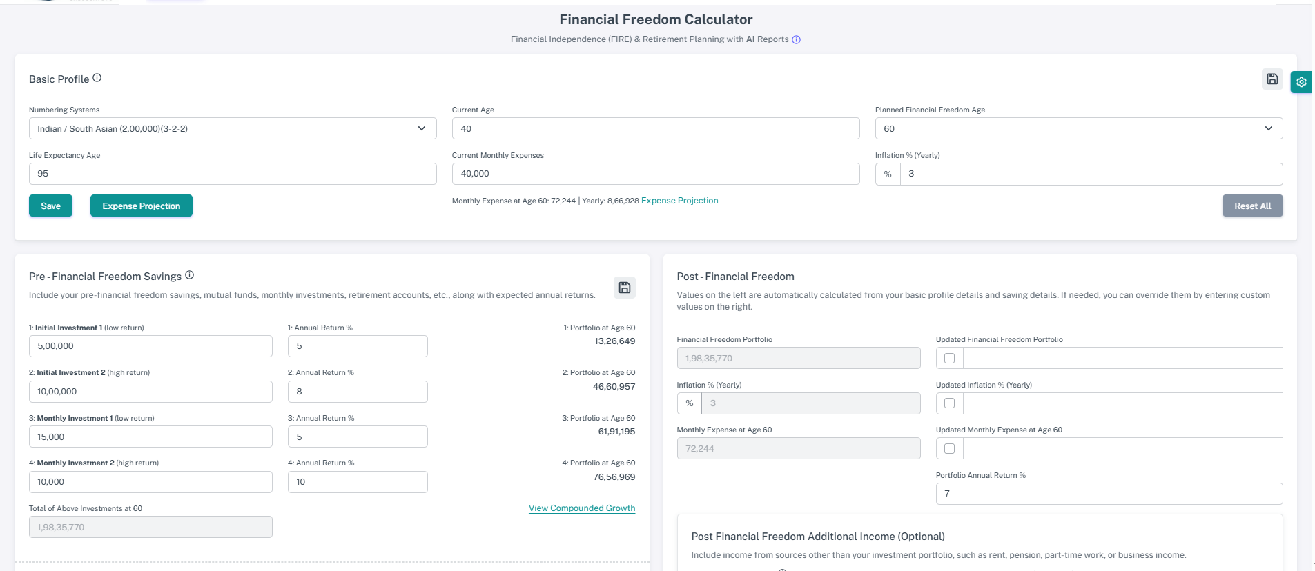 Post Retirement Planning Calculator