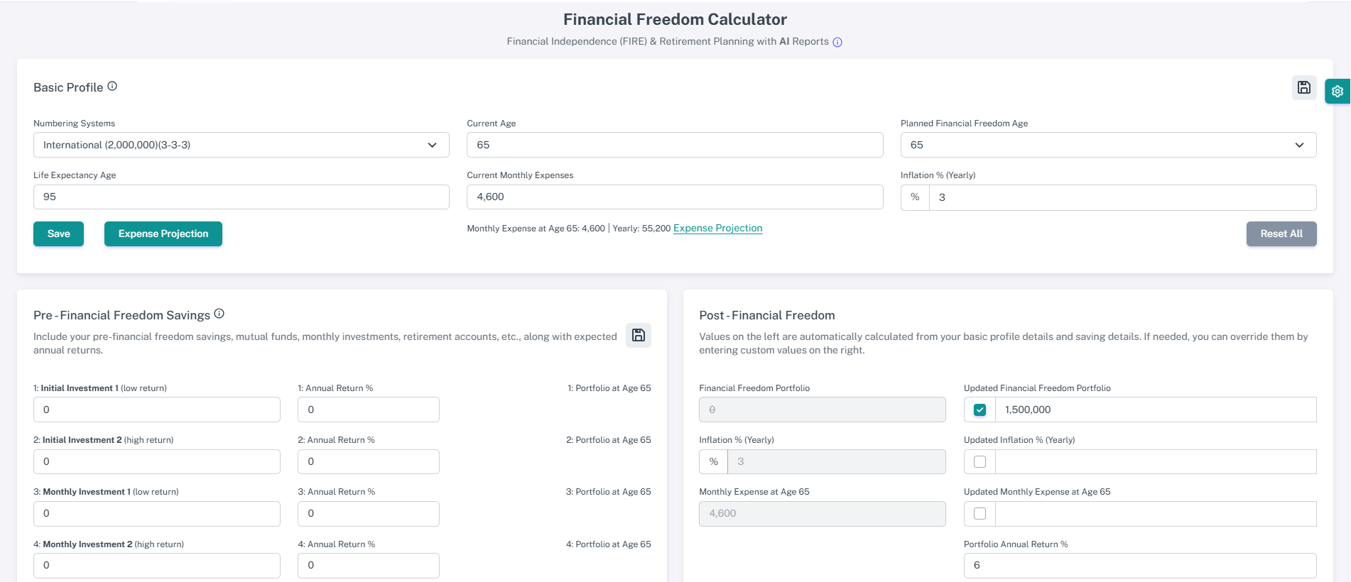Post Retirement Planning Calculator